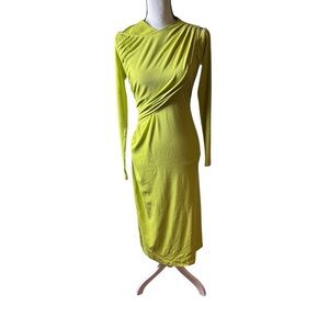 Women's Sexy Faux Wrap Rouge Long Sleeve BodyCon Neon Green Sweater Dress Sz S